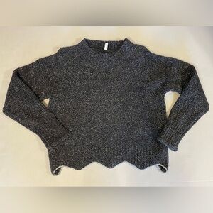 Raga Black & Silver Glitter Metallic Knit Sweater Scalloped Hem Size XS